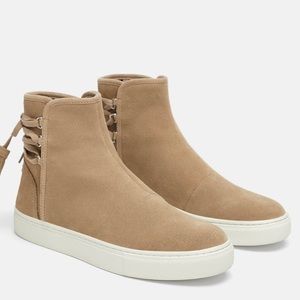 ZARA LEATHER BOOTIE SNEAKERS TASSEL BROWN WHITE 8